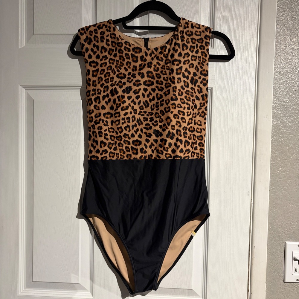 Summersalt The Surf One-Piece Swimsuit Leopard Colorblock Black Size 8 RN174726